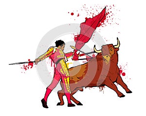 Bull and toreador, spanish corrida vector art