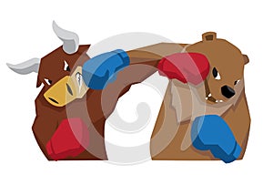 Bull vs bear symbol of stock market trend illustration red blue