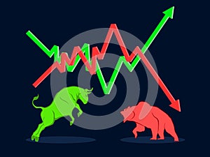 Bull vs bear symbol of stock market trend. vector illustration