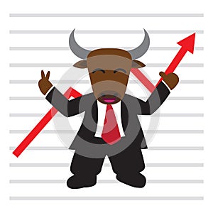 The bull wear business suit in front of bullish stock market graph