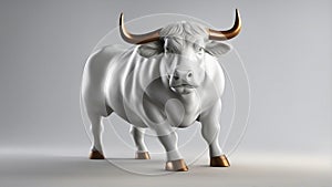 bull on white A small and round fiery bull that moves slowly with gold horns and hoofs