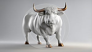 bull on white A small and round fiery bull that moves slowly with gold horns and hoofs photo