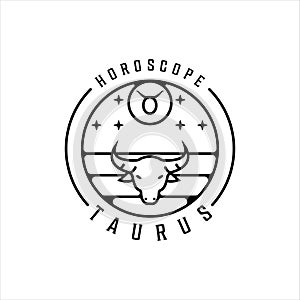 bull zodiac of taurus logo line art simple minimalist vector illustration template icon design. horoscope sign mysticism and
