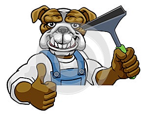 Bulldog Car Or Window Cleaner Holding Squeegee photo
