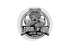 Bulldog cartoon martial arts athletes with kimono round emblem logo vector template