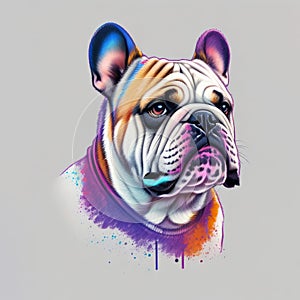 Bulldog colored style drawing illustration. Tshirt design photo