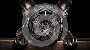Bulldog dog.Bulldog dog portrait close up. Horizontal banner poster background. Copy space. Photo texture AI generated