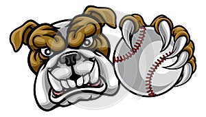 Bulldog Dog Holding Baseball Ball Sports Mascot