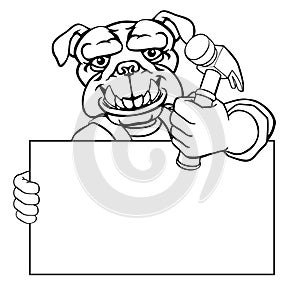 Bulldog Hammer Cartoon Mascot Handyman Carpenter