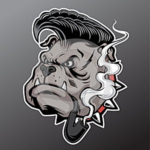 Bulldog Head Mascot Pipe Smoking Vector