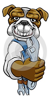 Bulldog Plumber Or Mechanic Holding Spanner