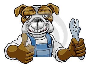 Bulldog Plumber Or Mechanic Holding Spanner