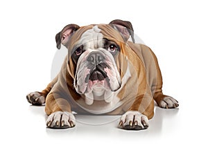 Bulldog Purebred Dog Lying Down on White