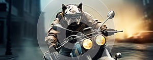 bulldog riding motorbike, AI generated