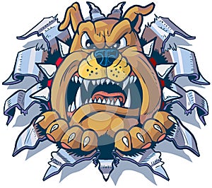 Bulldog Ripping out of Metal Background Vector Cartoon