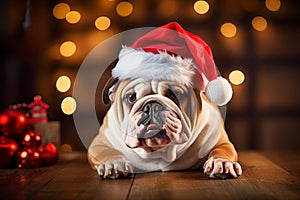 Bulldog Wearing A Santa Hat