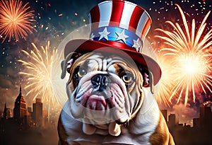 Bulldog wearing a top uncle Sam hat. Generative AI