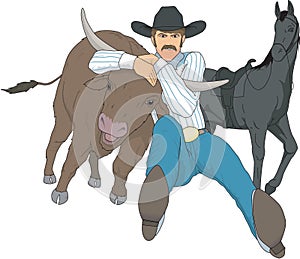 Bulldogging Vector Illustration