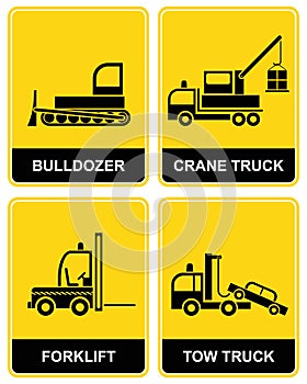 Bulldozer, crane, tow truck