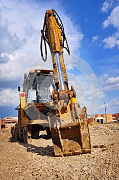 Bulldozer excavator on a construction site