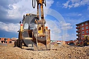 Bulldozer excavator on a construction site