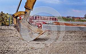 Bulldozer excavator on a construction site, bucket