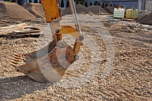 Bulldozer excavator on a construction site, bucket