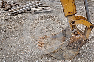 Bulldozer excavator on a construction site, bucket