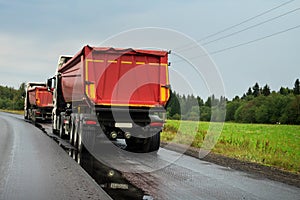 Bulldozer, excavator and dump truck operation