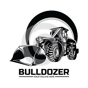 Bulldozer excavator logo design illustration