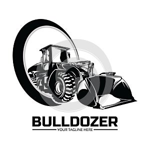 Bulldozer excavator logo design illustration