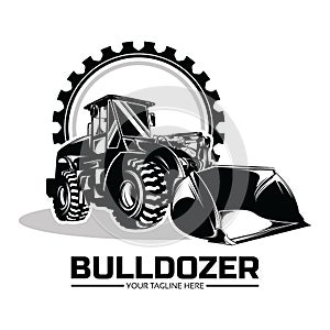 Bulldozer excavator logo design illustration