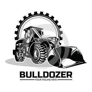 Bulldozer excavator logo design illustration photo