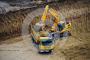 Bulldozer excavator truck working