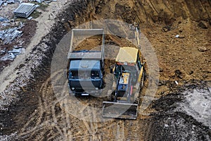 bulldozer excavator truck working