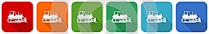 Bulldozer, heavy machine, tractor icon set, flat design vector illustration in 6 colors options for webdesign and mobile