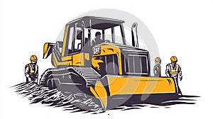Bulldozer Illustration Workers Construction Vehicle Engineering Heavy Machinery