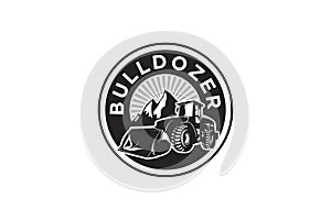 Bulldozer logo template vector. Heavy equipment logo vector for construction company. Creative excavator illustration for logo