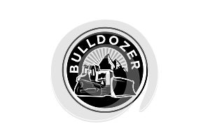 Bulldozer logo template vector. Heavy equipment logo vector for construction company. Creative excavator illustration for logo