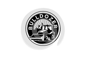 Bulldozer logo template vector. Heavy equipment logo vector for construction company. Creative excavator illustration for logo