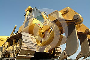 Bulldozer perspective in construction site