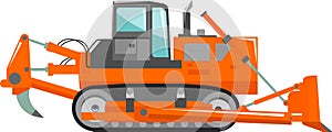 Bulldozer with Plow Icon in Flat Style. Vector Illustration