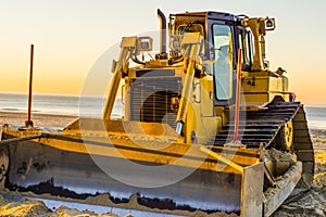 Bulldozer with a scoop, ground mover machine, groundwork industry equipment