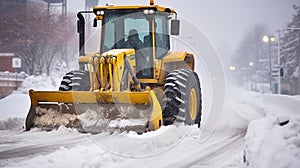 Bulldozer Tackling the Blizzard to Keep the Road Passable. Generative AI