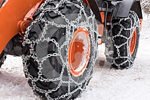 Bulldozer tires with snow chains