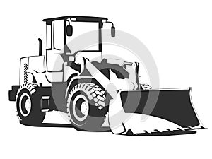 Bulldozer tractor isolated on background. Black and white vector illustration on white background. photo