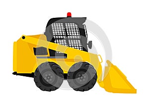 bulldozer wheel loader vector illustration isolated on white. Dusty digger