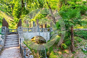 Bullet bridge at Vittoriale degli italiani palace at Gardone Riviera in Italy