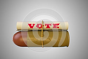Bullet carries vote demonstrating Mail in vote or absentee voting concept. 3D illustration.
