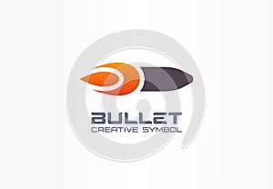 Bullet creative symbol concept. Fire power flame shape in abstract business military logo. Gunshot target, gun flash